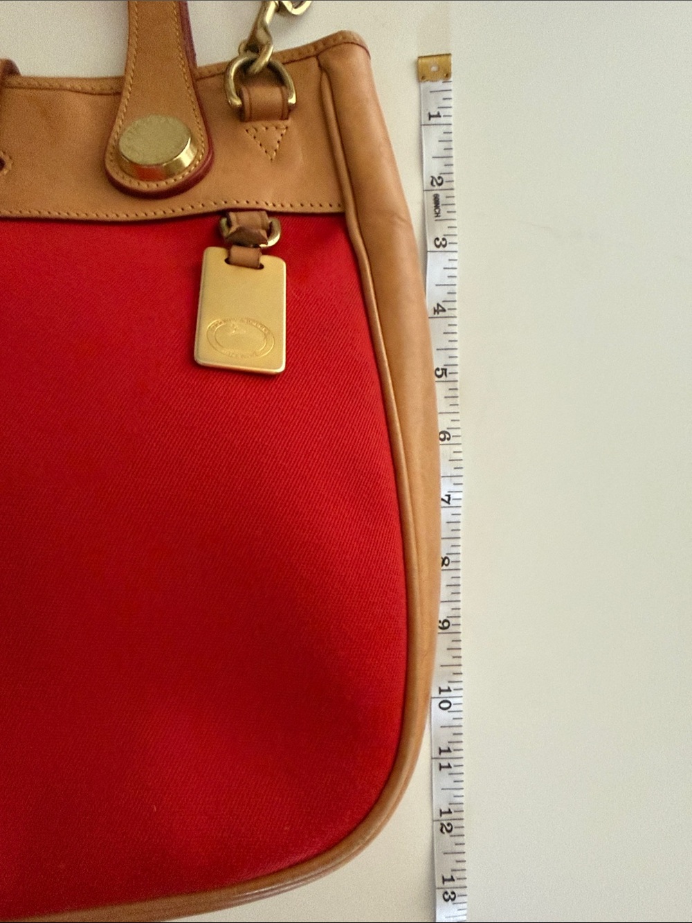 Dooney & Bourke Vintage Cabriolet Red Canvas and Tan Leather Shoulder Bag - Picture 10 of 16